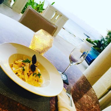 Fusilli pasta with pepper emulsion 