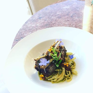 Tarragon herb cream pasta with lamb racks